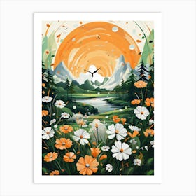 Sunset With Flowers Art Print