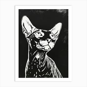 Sphynx Cat Linocut Blockprint 6 Art Print