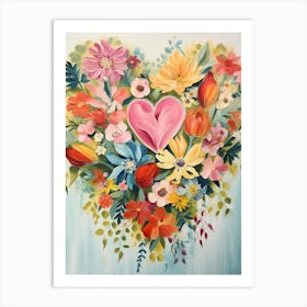 Wildflower Detailed Line Heart Painting 1 Art Print