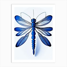 Dragonfly Symbol 1 Blue And White Line Drawing Art Print