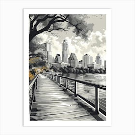 Duotone Illustration Lady Bird Lake And The Boardwalk 4 Art Print