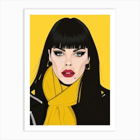 Woman With Black Hair And Yellow Scarf Art Print