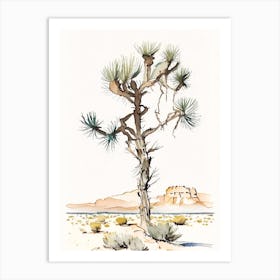 Joshua Tree In Grand Canyon Minimilist Watercolour  (2) Art Print