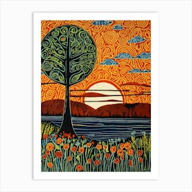 Sunset Tree-Festival Vibes -Sunshine Delights Art Print