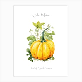 Hello Autumn Delicata Squash Pumpkin Watercolour Illustration 1 Art Print