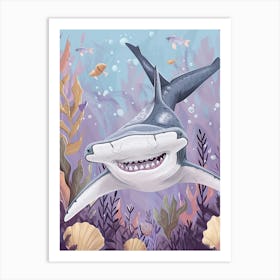 Purple Hammerhead Shark Seascape Art Print