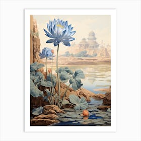 Blue Waterlily Flower Victorian Style 0 Art Print