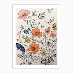 Flowers And Butterflies Art Print