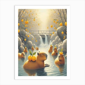 Capybara in the Hot Spring and Yuzu Art Print