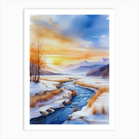 Winter Landscape Watercolor Painting 3 Art Print