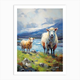 Impressionism Style Sheep By The Lake In The Highlands 2 Art Print