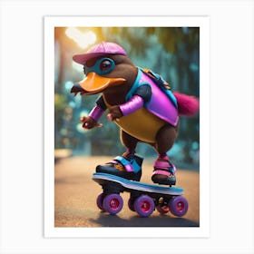 Duck On Skateboard Art Print