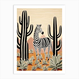 Zebra And Cactus 3 Art Print