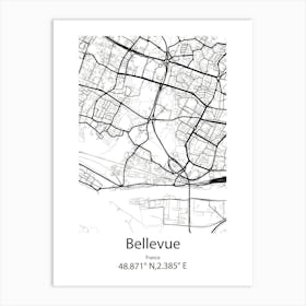 Bellevue,France Minimalist Map Art Print