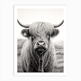 Stippling Black & White Illustration Of Highland Cow Art Print