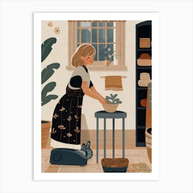 Illustration Of A Woman In A Kitchen Art Print