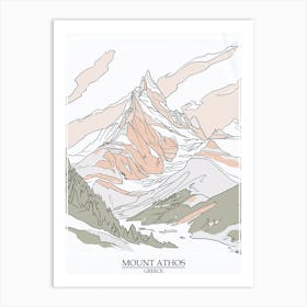 Mount Athos Greece Color Line Drawing 2 Poster Art Print