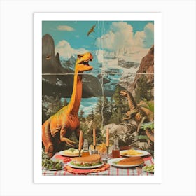 Abstract Dinosaur Jurassic Retro Collage 3 Art Print