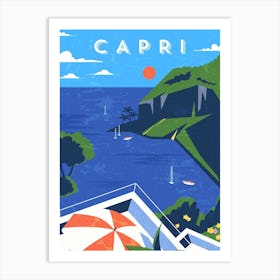 Capri, Italy — Retro travel minimalist art poster 2 Art Print