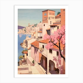 Budva Montenegro 4 Vintage Pink Travel Illustration Art Print