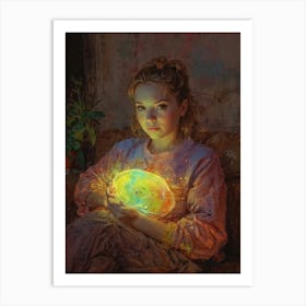 Girl Holding A Glowing Ball Art Print