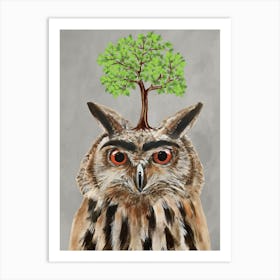 Owl With Tree Art Print