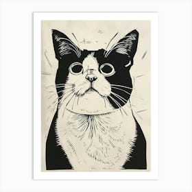 Japanese Bobtail Linocut Blockprint 4 Art Print