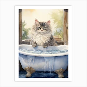 Ragamuffin Cat In Bathtub Bathroom 1 Art Print