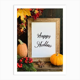 Cursive Calligraphy Depicting Happy Holidays Nestled Among A Vintage Wood Framed Composition Feat (3) Art Print