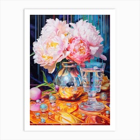 Disco Ball And Peonies Still Life 1 Art Print