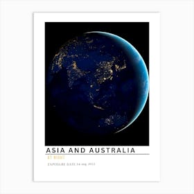 Asia And Australia At Night Art Print