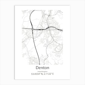 Denton,United Kingdom Minimalist Map Art Print