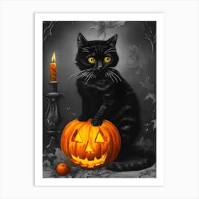 Black Cat With Pumpkin 1 Art Print