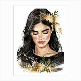 Portrait Of A Woman With Flowers 12 Art Print