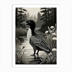 Bird Linocut Common Loon Art 2 Art Print