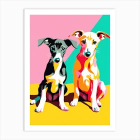 Greyhound Pups, This Contemporary art brings POP Art and Flat Vector Art Together, Colorful Art, Animal Art, Home Decor, Kids Room Decor, Puppy Bank - 149th Art Print