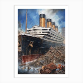 Titanic Colored Pencil Drawing Debris  Art Print
