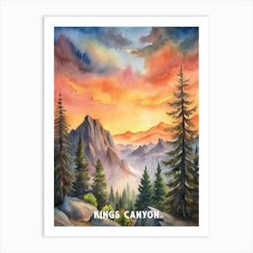 Kings Canyon National Park Watercolor Painting Art Print