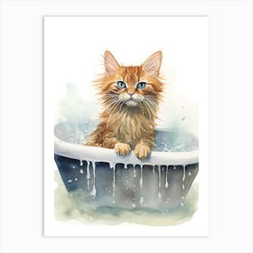Somali Cat In Bathtub Bathroom 2 Art Print