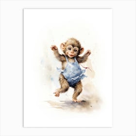 Monkey Painting Dancing Watercolour 4 Poster