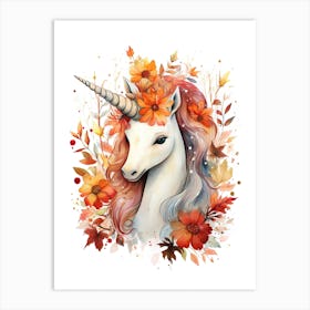 Unicorn Watercolour In Autumn Colours 2 Art Print