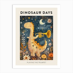 Dinosaur Playing The Trumpet Poster 1 Art Print