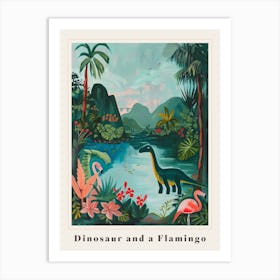 Dinosaur With Flamingo Painting 2 Poster Art Print