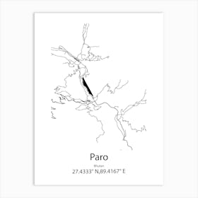 Paro,Bhutan Minimalist Map Art Print