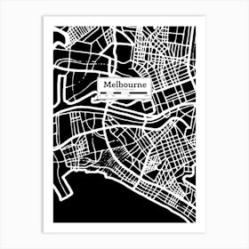 Melbourne City Map, Australia — Hand-drawn map, vector black map Art Print