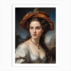 Elegant Classic Woman Portrait Painting (24) Art Print