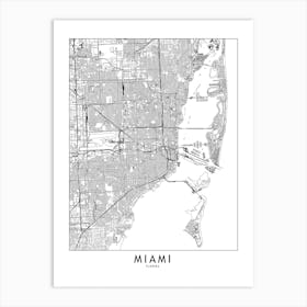 Miami White Map Art Print
