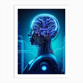 Abstract Illustration Featuring A Cyborg Head With A Cybernetic Brain Resembling An Intricate Circui (7) Art Print