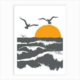 Seagulls At Sunset Art Print