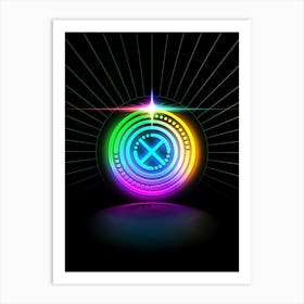 Neon Geometric Glyph in Candy Blue and Pink with Rainbow Sparkle on Black n.0274 Art Print